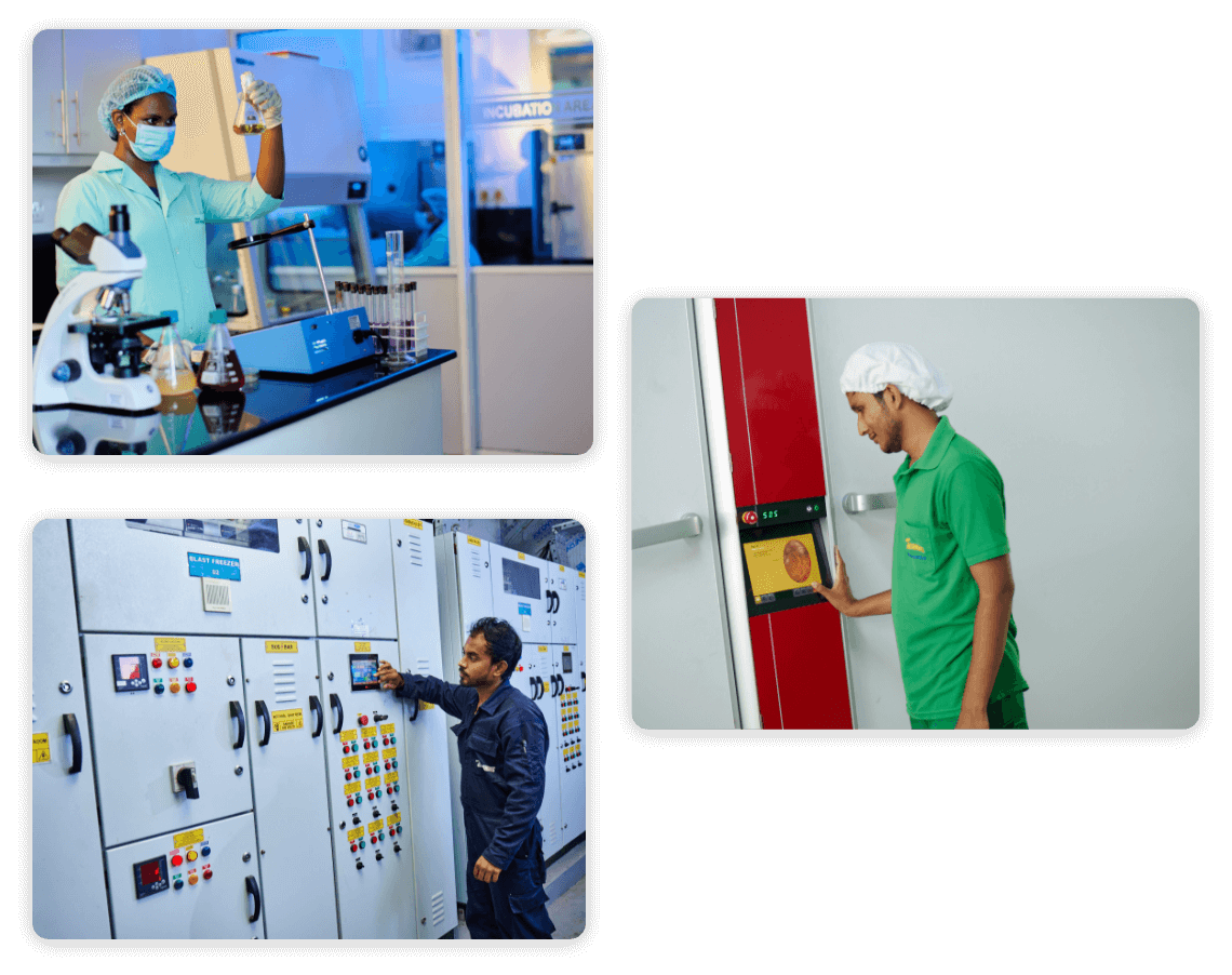 Anthoneys Chicken Farm employees working in a lab and machines